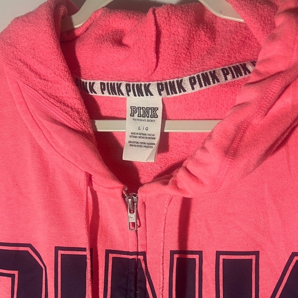 PINK Victoria's Secret Bright Pink Hoodie with Black Lettering - Picture 5 of 6